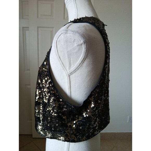H&M Sequins Sparkly Sleeveless Lined Cute Party Dress Size Large Black Gold - Picture 5 of 12